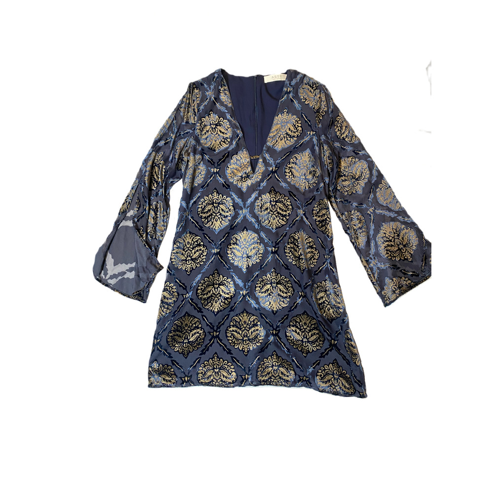 ASTR Blue & Gold Velvet Burn-out Tunic Dress Size Small